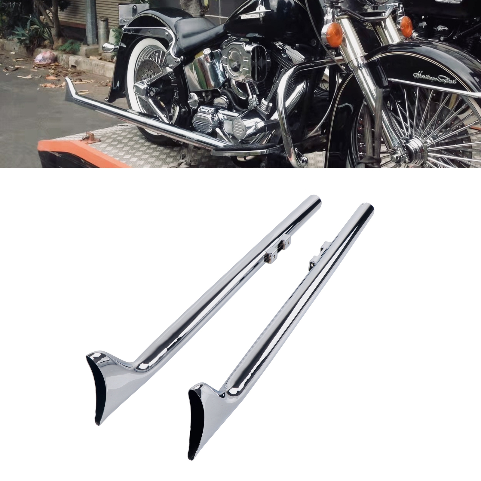 SHARKROAD 42'' Fishtail Pipes for Harley Softail with 1.75