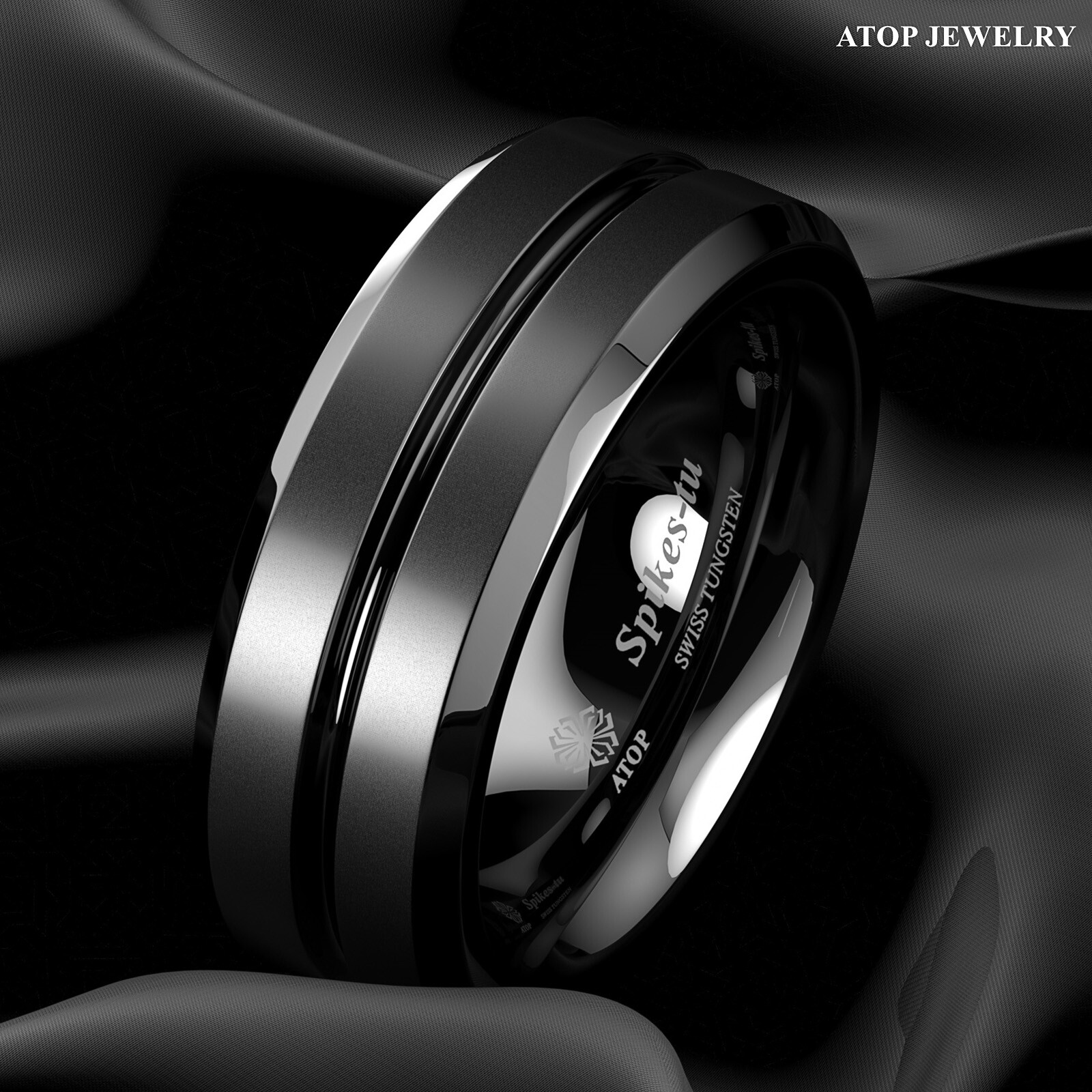 8mm Tungsten Ring Wedding Band Black Brushed Comfort Fit Men Jewelry ATOP