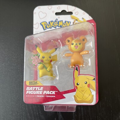 Pokemon Battle Figure 2 Pack - Valentine's Pikachu with Flowers & Teddiursa NIB