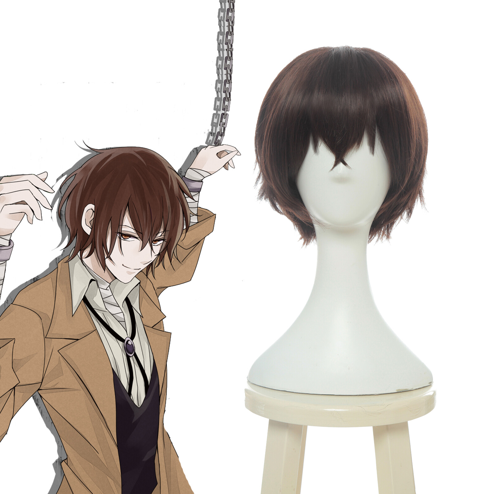 Bungo Stray Dogs Dazai Osamu Dark Brown Short Straight Men S