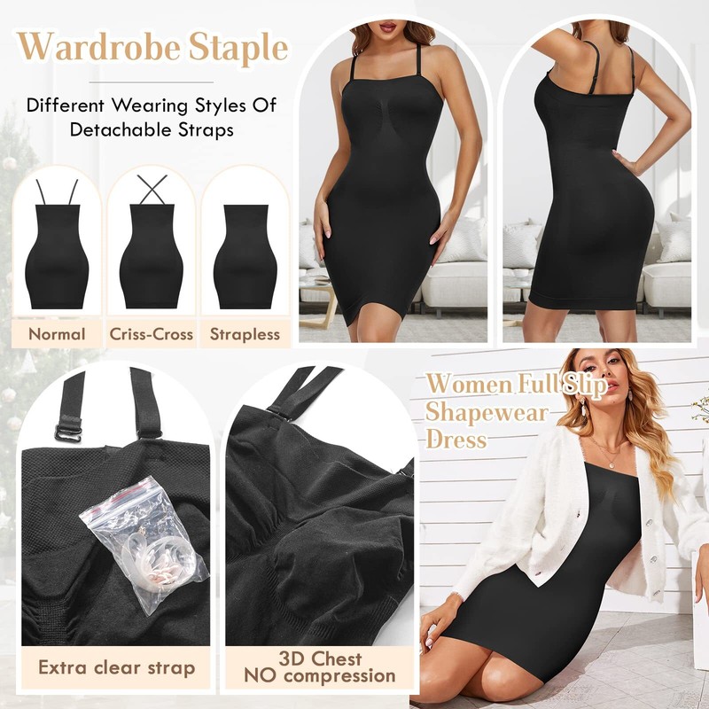 black slip to wear under dress MANCYFIT Long Slips for Under Dresses Full Length Adjustable Spaghett main image 1