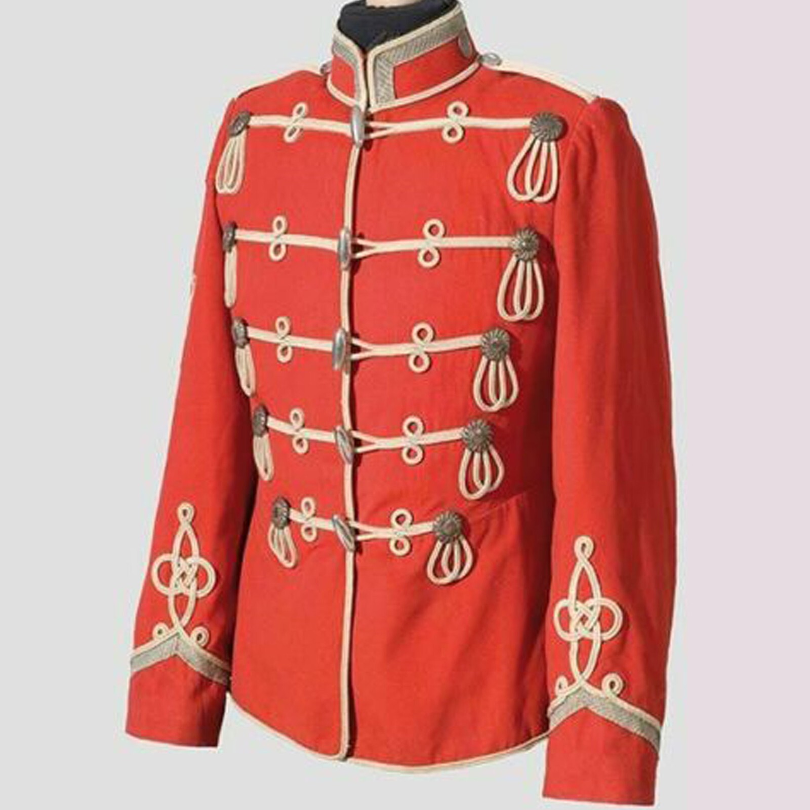 Pre-owned Handmade Men's Red British Military Uniforms (1718-1918) Hussar Jacket
