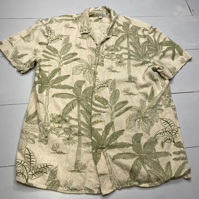 Banana Republic Linen Blend Shirt Mens M Green Tropical Palm Toile Camp Vacation