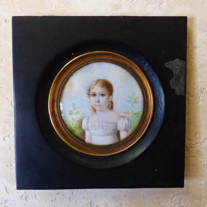 Belle Miniature DÃ©But XixÃ¨Me Peinture Portrait D'Une Fillette 1820'S