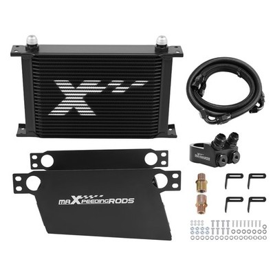 25 Row Universal Oil Cooler Kit 10AN Black with Thermostatic Filter Adapter