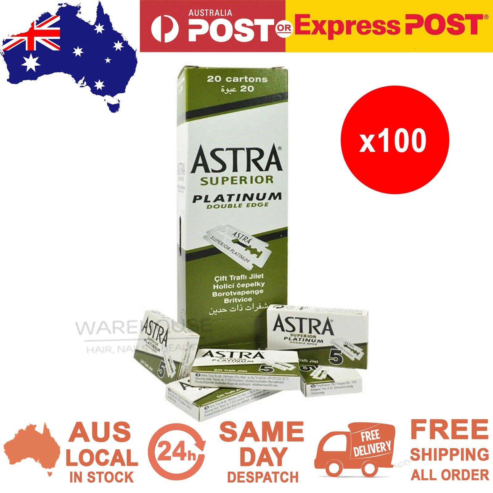 Astra Superior Platinum Double Edge Safety Razor Blades Shave Barber 100 Pack