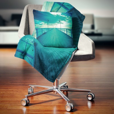 Designart 'Blue Seascape With Wooden Pier' Bridge Throw Blue 71 in. x 59 in.