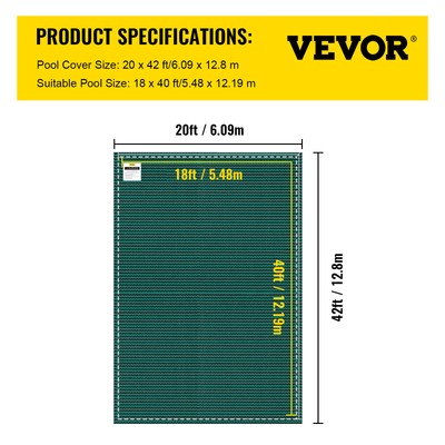 VEVOR Inground Pool Safety Cover Winter Pool Cover 20 x 42 ft with Anchor Tools