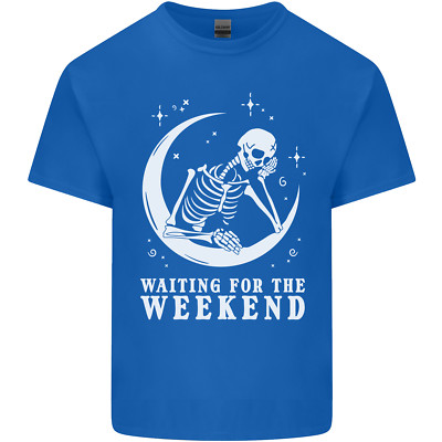 Skeleton Waiting For the Weekend Mens Cotton T-Shirt Tee Top