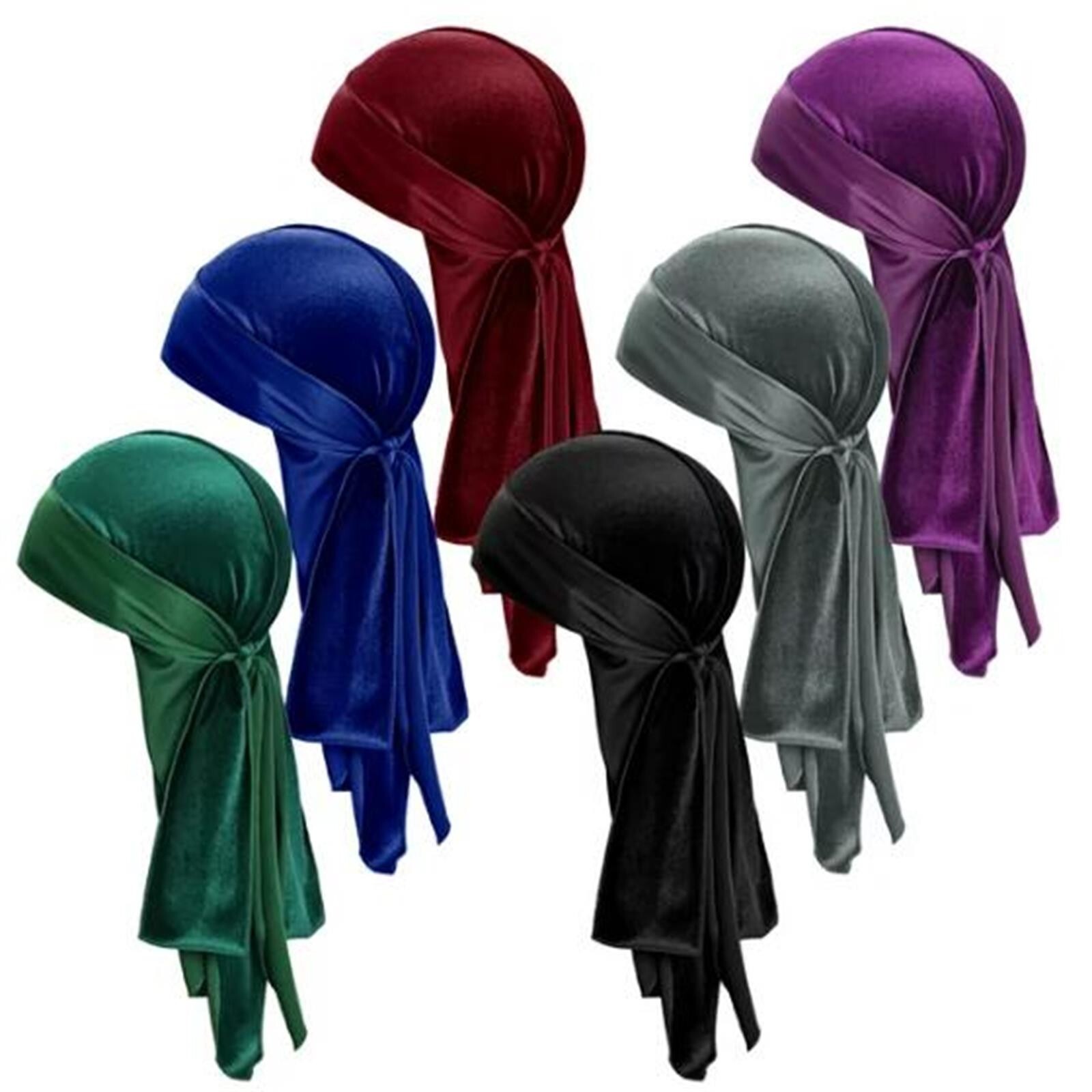 Women Mens Elegant Velvet Bandana Hat with Long Tail Muslim Headwear Beanie Hat