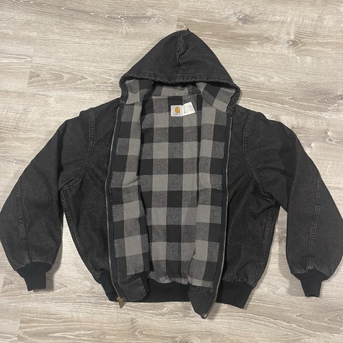 Vtg 80s Carhartt Jacket JF885 XXL Black Flannel Lined Hooded Vtg 80s Carhartt Jacket JF885 XXL Black Flannel Lined Hooded