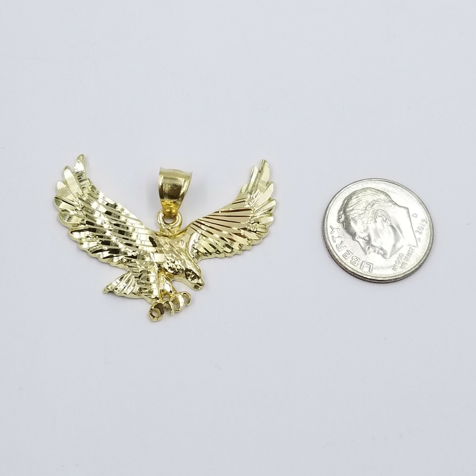 Pre-owned Globalwatches10 Real10k Yellow Gold Flying Eagle Charm Pendent Miami Cuban Chain 3mm 18 20 22 24