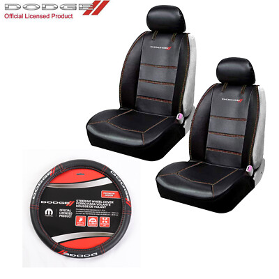 New Dodge Elite Logo Sideless Front Seat Covers & Steering Wheel Cover Set