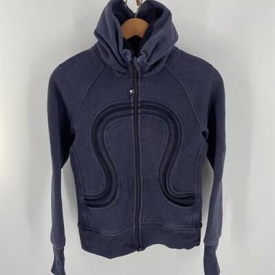 Lululemon Cuddle Up Fleece Zip Athletic Jacket Sz 4 Blue Turtleneck Thumbholes