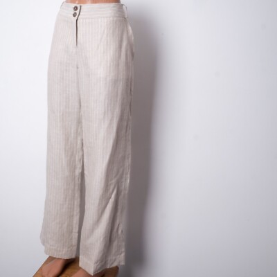WEEKEND MAX MARA Women's Beige Striped Relaxed Wide-Leg Loose Linen Pants 10 L