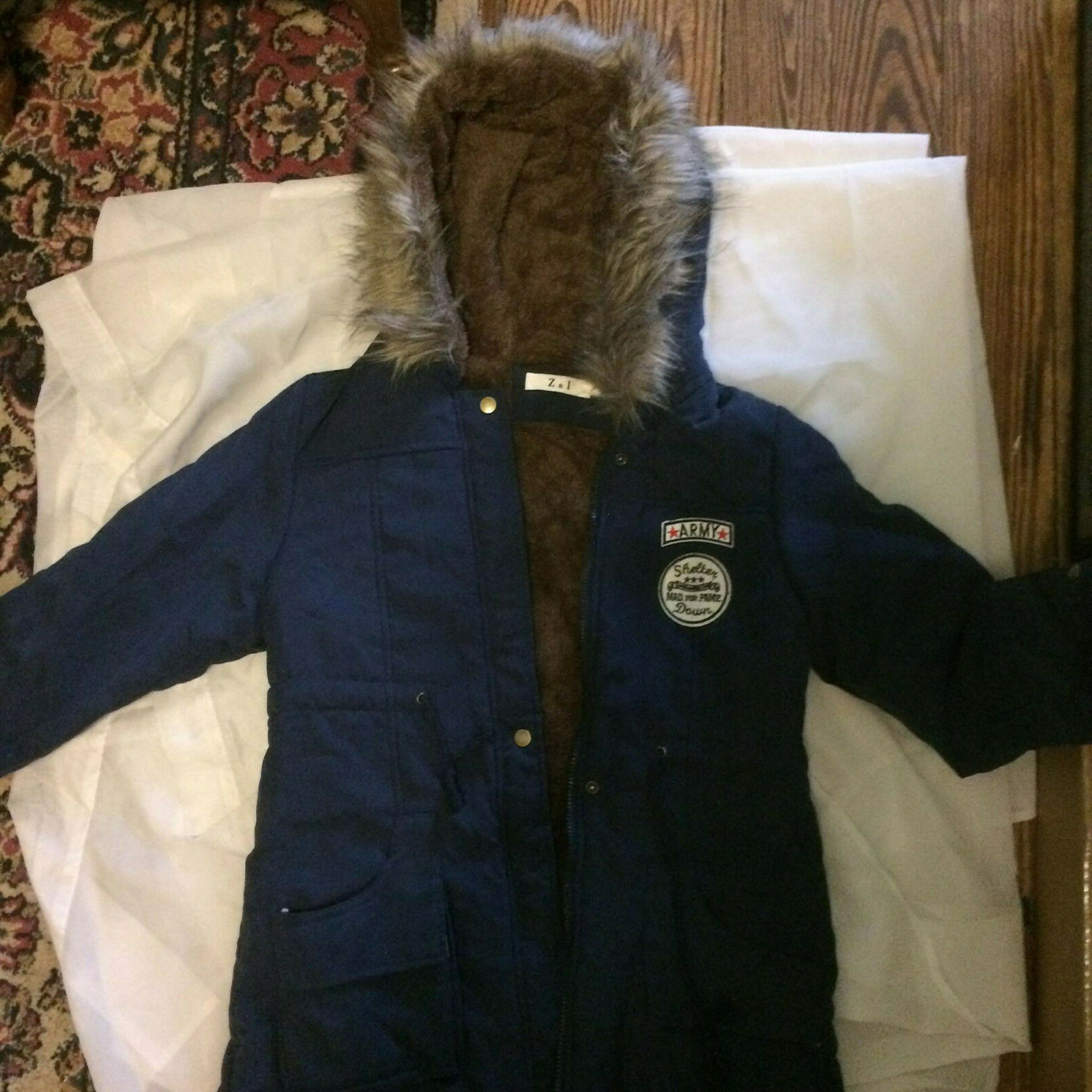 Z & I Women's Blue Army jacket size SMALL Mad For Fame logo