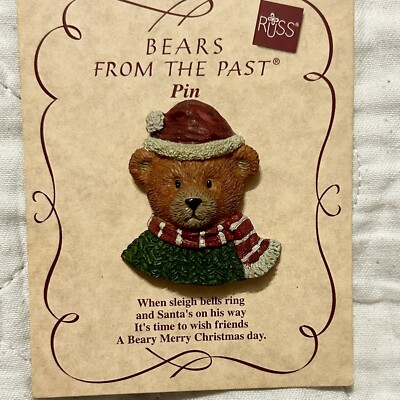 RUSS  Brooch Pin  Hand painted  BEARS From The Past , Christmas, Santa, Yuletide