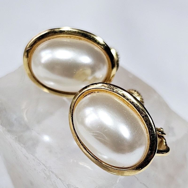 Clips Vintage Napier Cabochon Perle Fantaisie MÃ©Tal DorÃ© Clip Ã  ModÃ¨Le DÃ©PosÃ©...