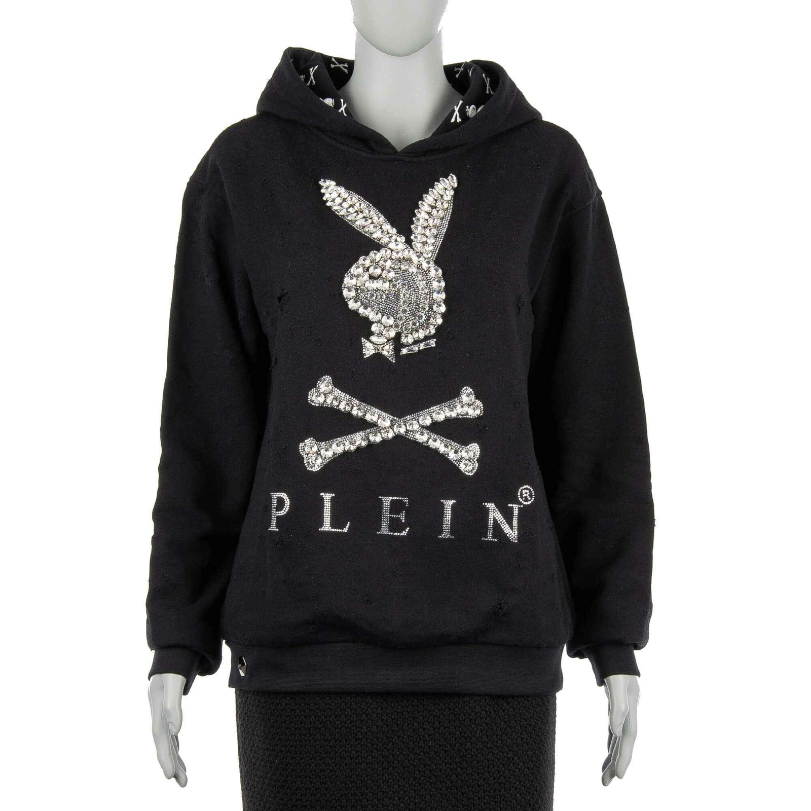 

Толстовка Philipp Plein X Playboy с кристаллами и логотипом Skull Bunny, черная SM 08676, Черный