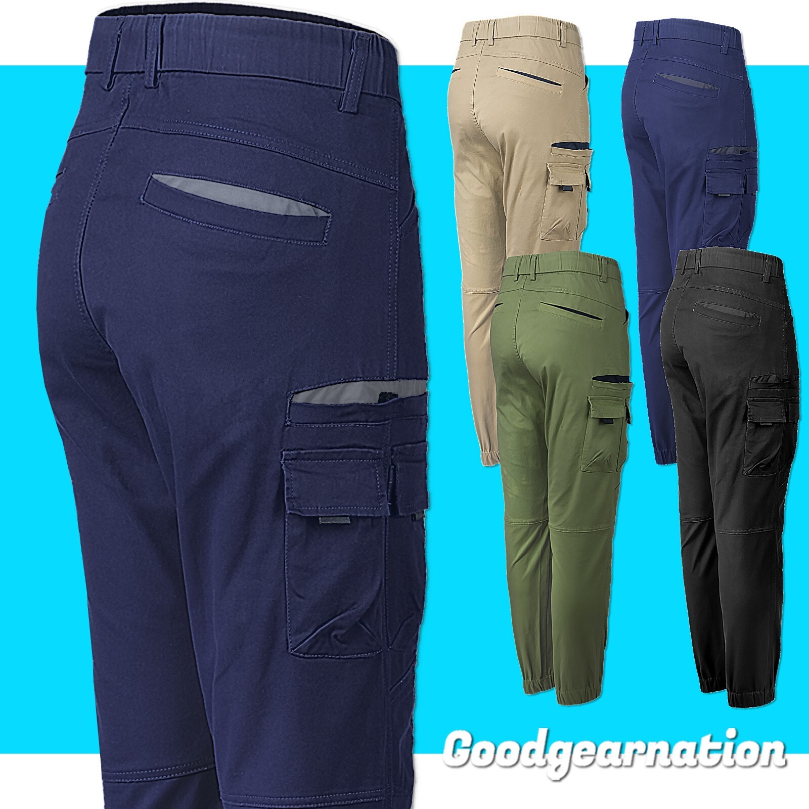 Work Pants Men Cargo Trousers BigBEE Stretch Cotton Elastic Waist BigBEE  UPF 50+ | eBay