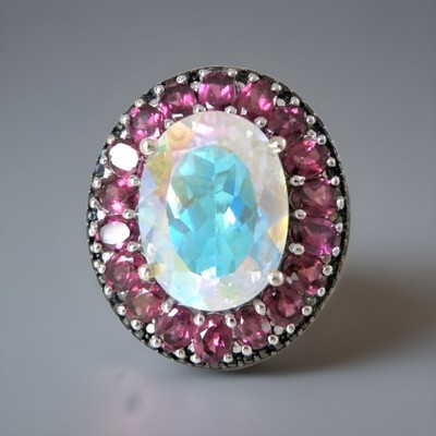Large Chuck Clemency Sterling Silver 925 Heated Pink Mystic Quartz Ring Size 10