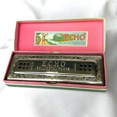 Vintage M. Hohner THE ECHO HARP Harmonica C/G 55/80, Germany, In Original Box