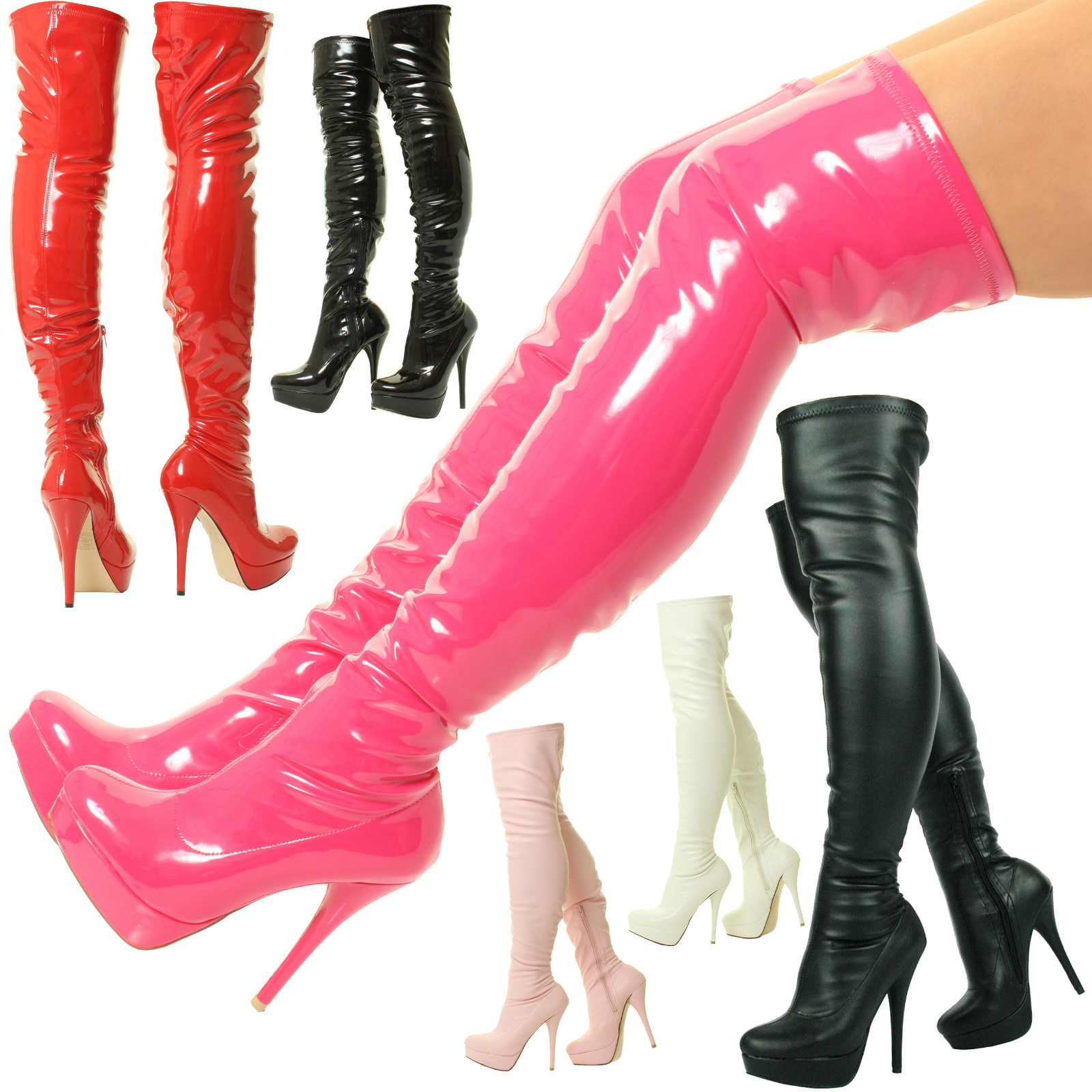 neon pink thigh high boots