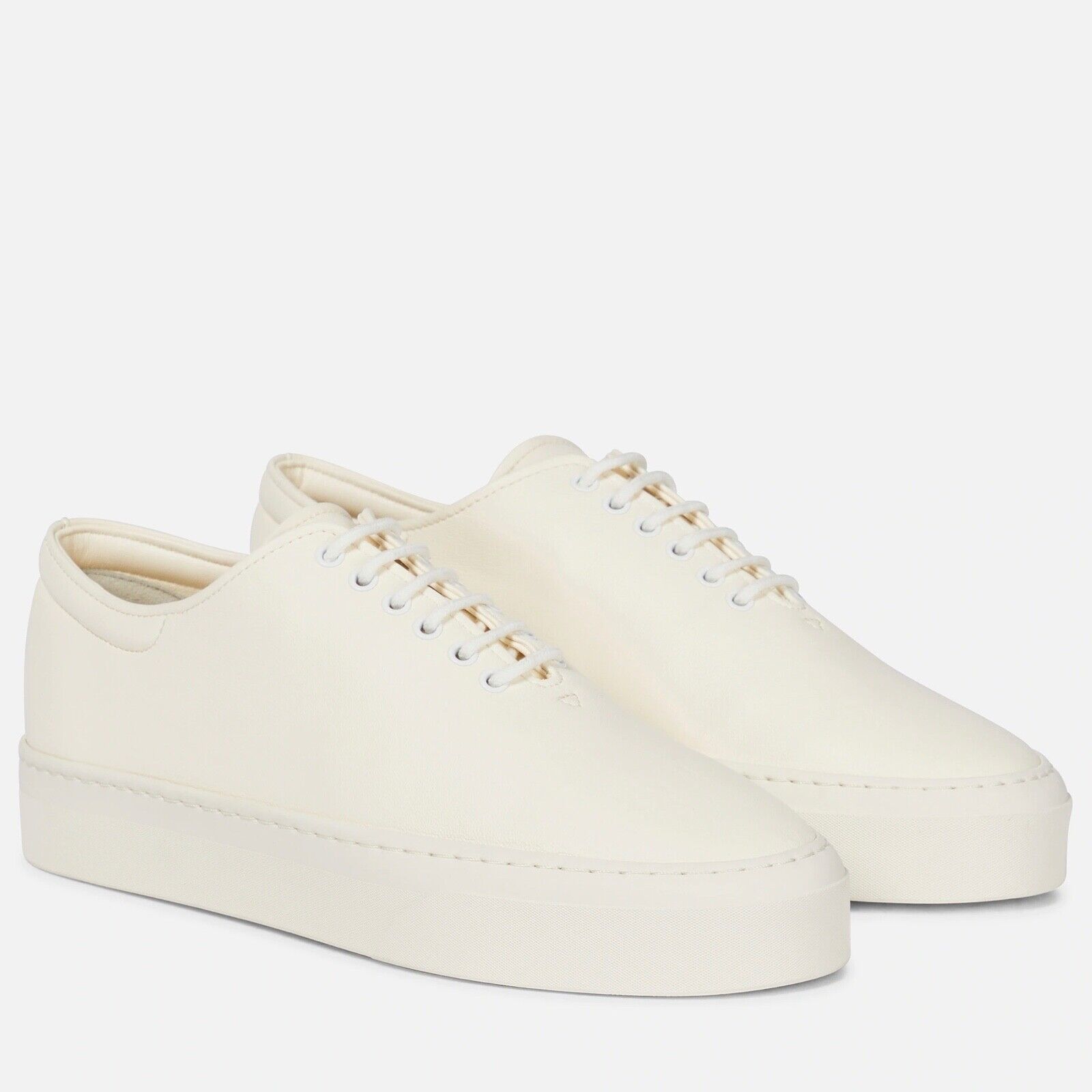 THE ROW Marie H Lace-Up Leather Sneakers in Milk (Off-White THE ROW Marie H Lace-Up Leather Sneakers in Milk (Off-White