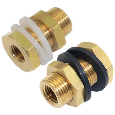 2 Pack Solid Brass Bulkhead Fittings, 1/4 NPT Taper Female 3/4'' Straight Male