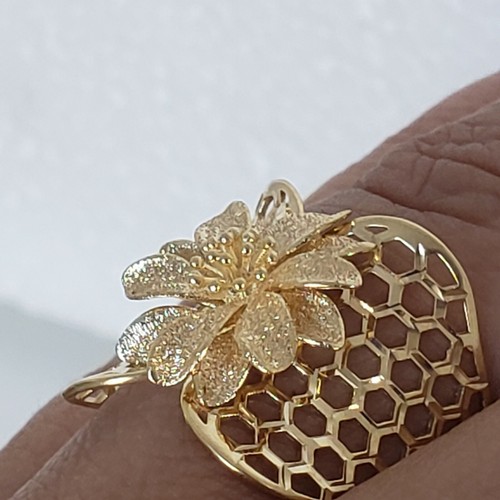Pre-owned Handmade Big Real 14k Yellow Rose Gold Flower Ring Size 6 7 8 9 In No Stone