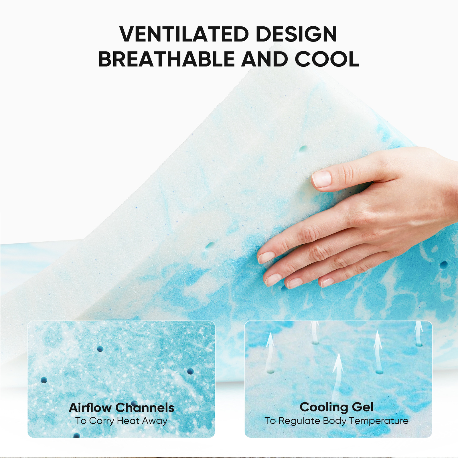 3 Inch Thick Gel Infused Memory Foam Mattress Topper - Universally Compatible