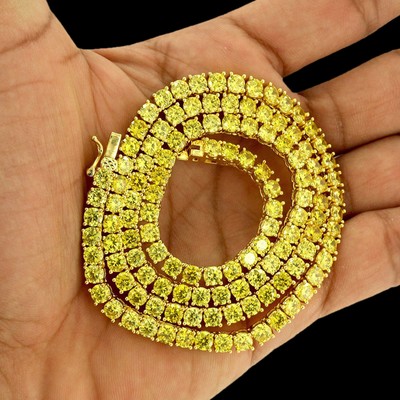 14K Yellow Gold Mens Womens 5MM 1 Row Iced Out Diamond Tennis Chain Necklace