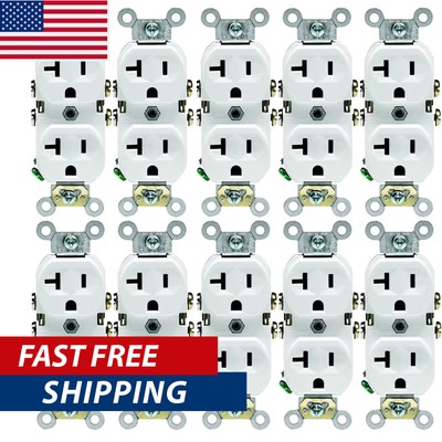 (10-Pk) Leviton 20 Amp 125 V Commercial Grade Duplex Outlet Receptacle White