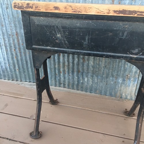 Vintage Antique Child's School Desk Wood Top Adjustable Legs #1