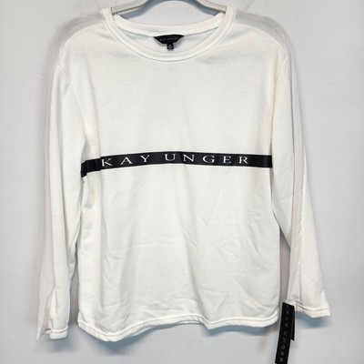 Kay Unger Performance Mesh Top Womens Medium White French Terry Long Sleeve