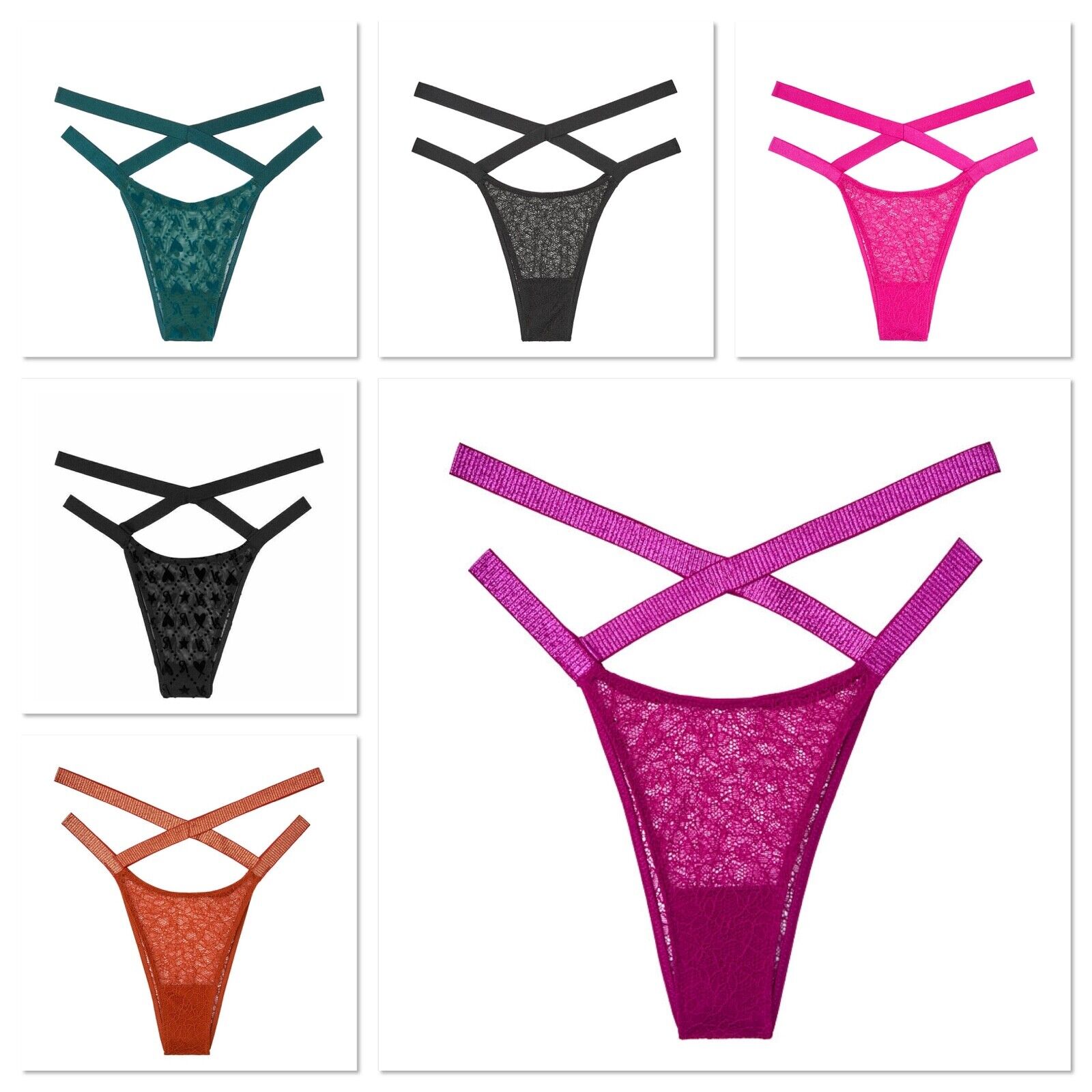 

Victorias Secret очень сексуальные бразильские кружевные трусики с высокой талией на бретельках XS SL XL, Dark fuchsia