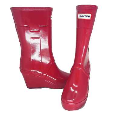 Hunter Womens Kellan Hot Pink Wedge Heel Round Toe Waterproof Rain Boots 5M