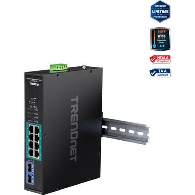 TRENDnet  TI-PGM102, 10-Port Industrial Gigabit PoE+ DIN-Rail Switch -20°  
