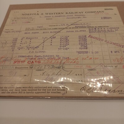 Norfolk and Western Railway Billing Invoice 1909