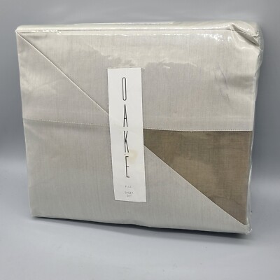 Oake Full Sheet Set Beige /Linen Reversible 100% Cotton 300 Thread Count New