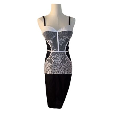 Roberto Cavalli Just Cavalli Black & White Lace Corset Dress, Size 40