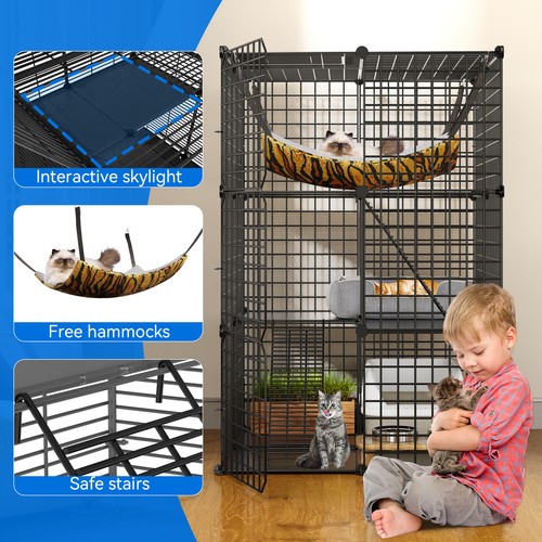 3 Tiers Kennels Pet Crate Cat Cage Indoor Cat DIY Cat Enclosures Metal Playpen