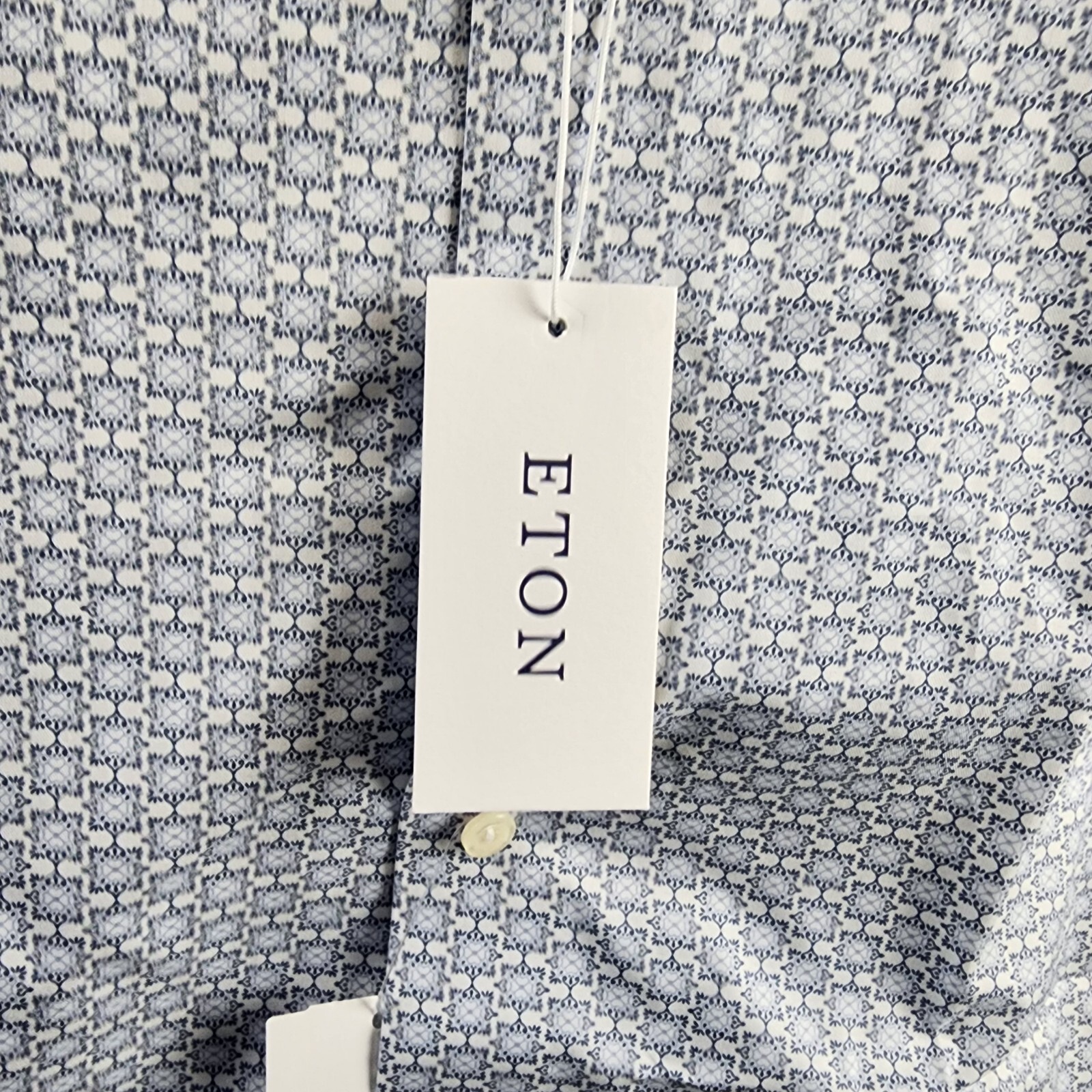 Eton Slim Fit Geometric Print Shirt Men's 17R White Point Collar Long Sleeve - Picture 6 of 14