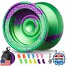 V8s Yoyo for Kids 8-12, Professional Yoyo Metal Responsive Yo-yo for Beginners, Dual Mode Yo yo with Unresponsive Bearing for Adults Advanced Durable with 12 Strings + Yo Yo Case (Green Purple)
