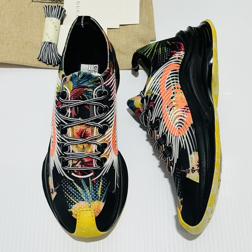 Pre-owned Gucci Run Knit Low Top Sneaker Black Floral Print Shoes Us 10.5 $920 In Multicolor