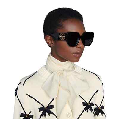 Pre-owned Gucci Sunglasses Gg0956s 003 Black Gold Grey Square Woman Authentic In Gray