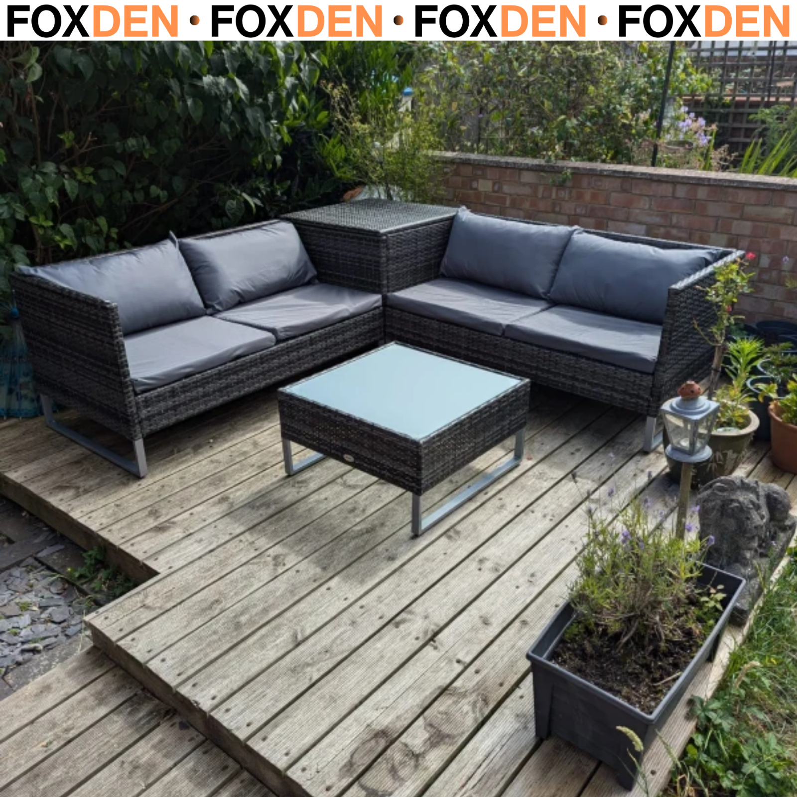 4pc Garden Rattan Wicker Outdoor Furniture Patio Corner Sofa & Table w/ Cushions