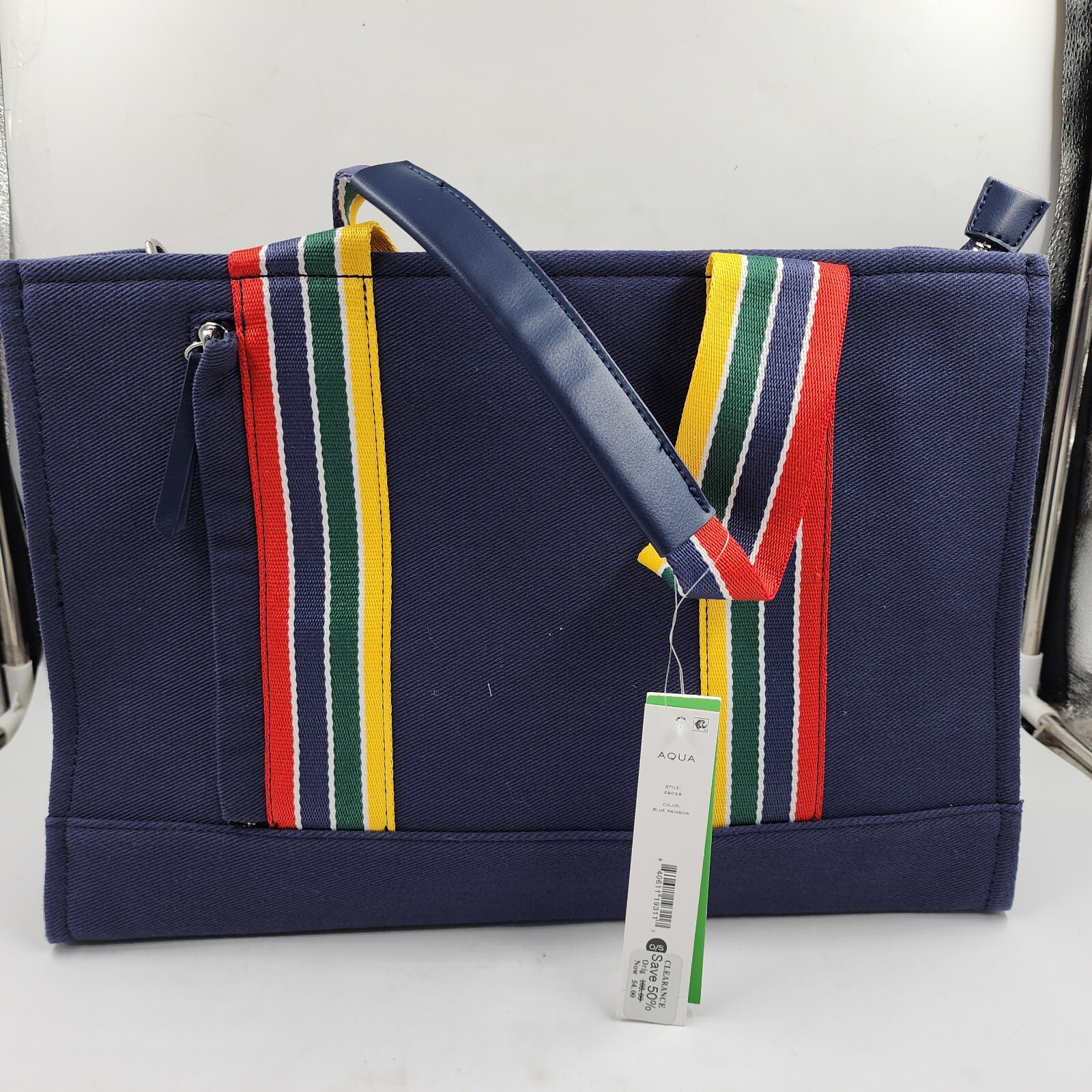 AQUA x Venus Williams Tote Bag Women's Blue Rainbow Removable Strap Zip Closure - Picture 2 of 16