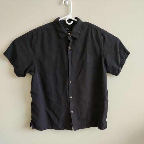 Tommy Bahama Men's 100% Silk Button Up Black palm tree print