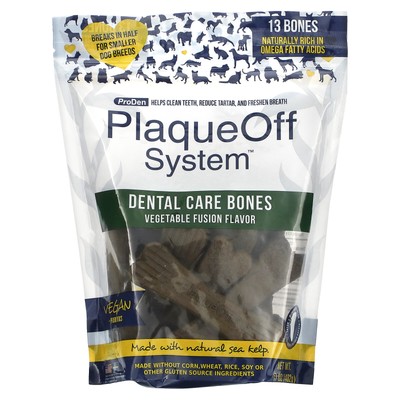 PlaqueOff System, Dental Care Bones, для собак, растительная смесь, 13 костей, 17 унций